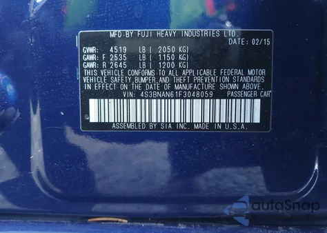 2015 Subaru Legacy 2.5I Limited из США, поврежденный, VIN 4S3BNAN61F3048059